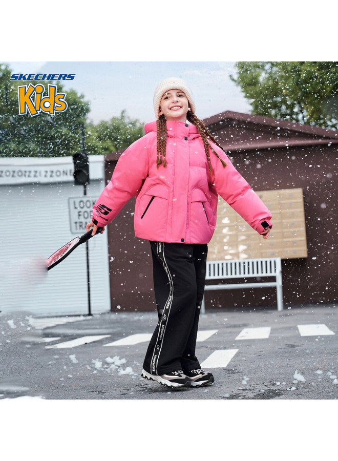 Skechers Girls' Kids Pants Winter Casual Fashion Fleece Lined Woven Pants Carbon Black 150 - Image 1