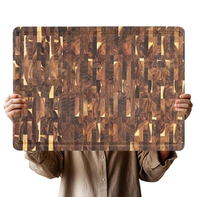 Utoplike Large Acacia Cutting Board 22 x 16 inch, End Grain Largest Wooden Butcher Block for Turkey, Meat, Vegetables, BBQ, Chopping Board with Handle and Single-side Juice Groove, 1.38"Th