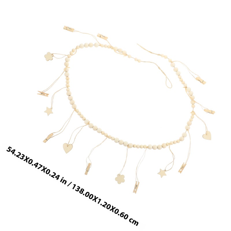 1 Set Wall Hanging Photo Display with Beads Garland Photo Display Garland with Clip - Image 2