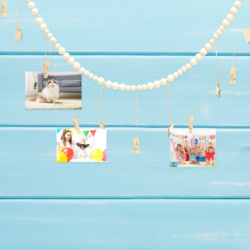 1 Set Wall Hanging Photo Display with Beads Garland Photo Display Garland with Clip - Image 1