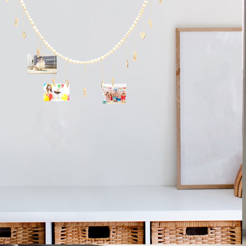 1 Set Wall Hanging Photo Display with Beads Garland Photo Display Garland with Clip - Image 4