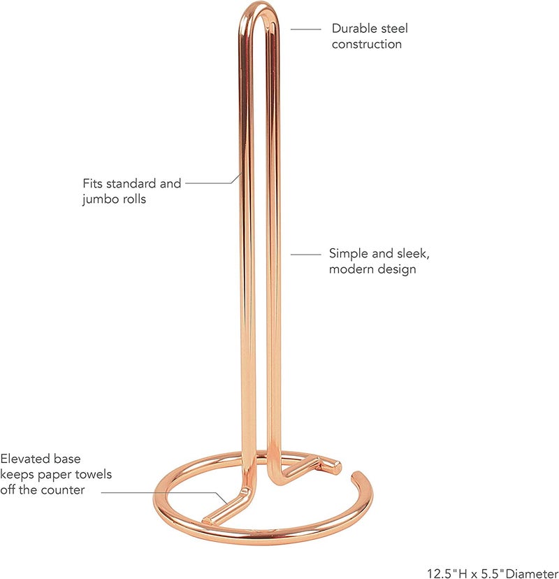 Kiwilon Paper Towel Holder Rose Gold Metallic Kitchen Countertop Tissue Organizer Tissue Paper Dispenser Stand for Bathroom Washbasin Bars Dining Tables for Standard Jumbo Rolls - Image 5