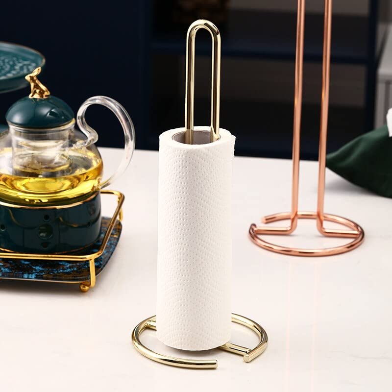 Kiwilon Paper Towel Holder Rose Gold Metallic Kitchen Countertop Tissue Organizer Tissue Paper Dispenser Stand for Bathroom Washbasin Bars Dining Tables for Standard Jumbo Rolls - Image 3