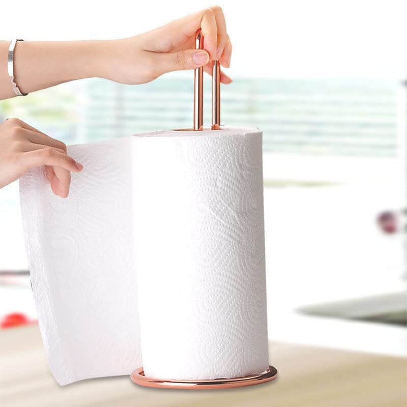 Kiwilon Paper Towel Holder Rose Gold Metallic Kitchen Countertop Tissue Organizer Tissue Paper Dispenser Stand for Bathroom Washbasin Bars Dining Tables for Standard Jumbo Rolls - Image 2
