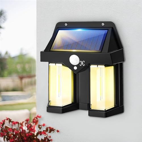 Pivalo Solar Wall Lights with Motion Sensor Auto Chargeable Waterproof Exterior LED Sconce Front Porch Security Outdoor & Indoor Lamps for Patio Garden (Pack of 1, Warm Yellow) - Image 1