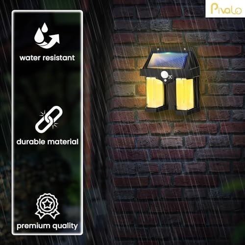 Pivalo Solar Wall Lights with Motion Sensor Auto Chargeable Waterproof Exterior LED Sconce Front Porch Security Outdoor & Indoor Lamps for Patio Garden (Pack of 1, Warm Yellow) - Image 3