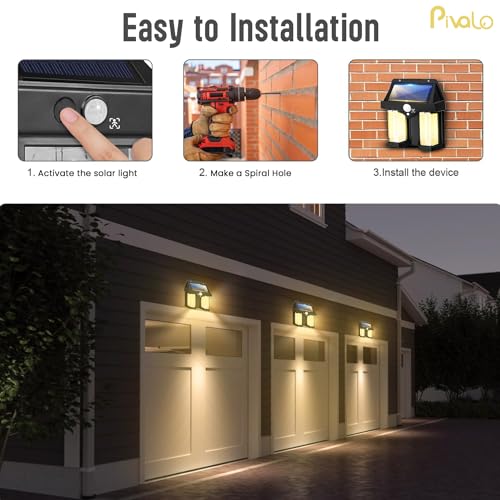 Pivalo Solar Wall Lights with Motion Sensor Auto Chargeable Waterproof Exterior LED Sconce Front Porch Security Outdoor & Indoor Lamps for Patio Garden (Pack of 1, Warm Yellow) - Image 4