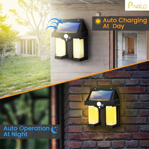 Pivalo Solar Wall Lights with Motion Sensor Auto Chargeable Waterproof Exterior LED Sconce Front Porch Security Outdoor & Indoor Lamps for Patio Garden (Pack of 1, Warm Yellow) - Image 2