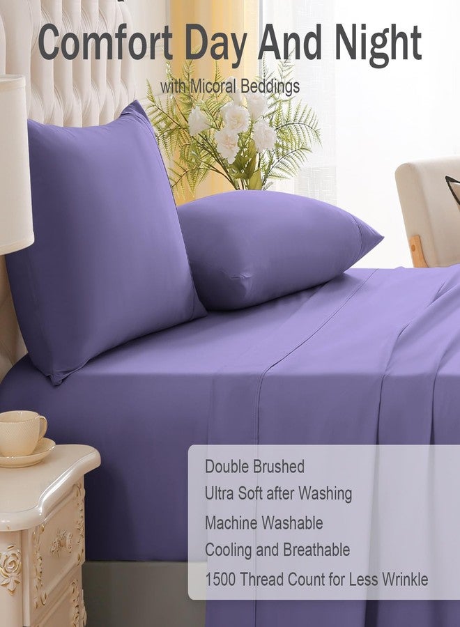 MICORAL طقم ملاءات سرير مزدوج من MICORAL، طقم ملاءات ناعم يسمح بمرور الهواء، طقم ملاءات بتصميم جيب عميق 16 بوصة (3 قطع، مزدوج، بنفسجي كلاسيكي) - Image 3