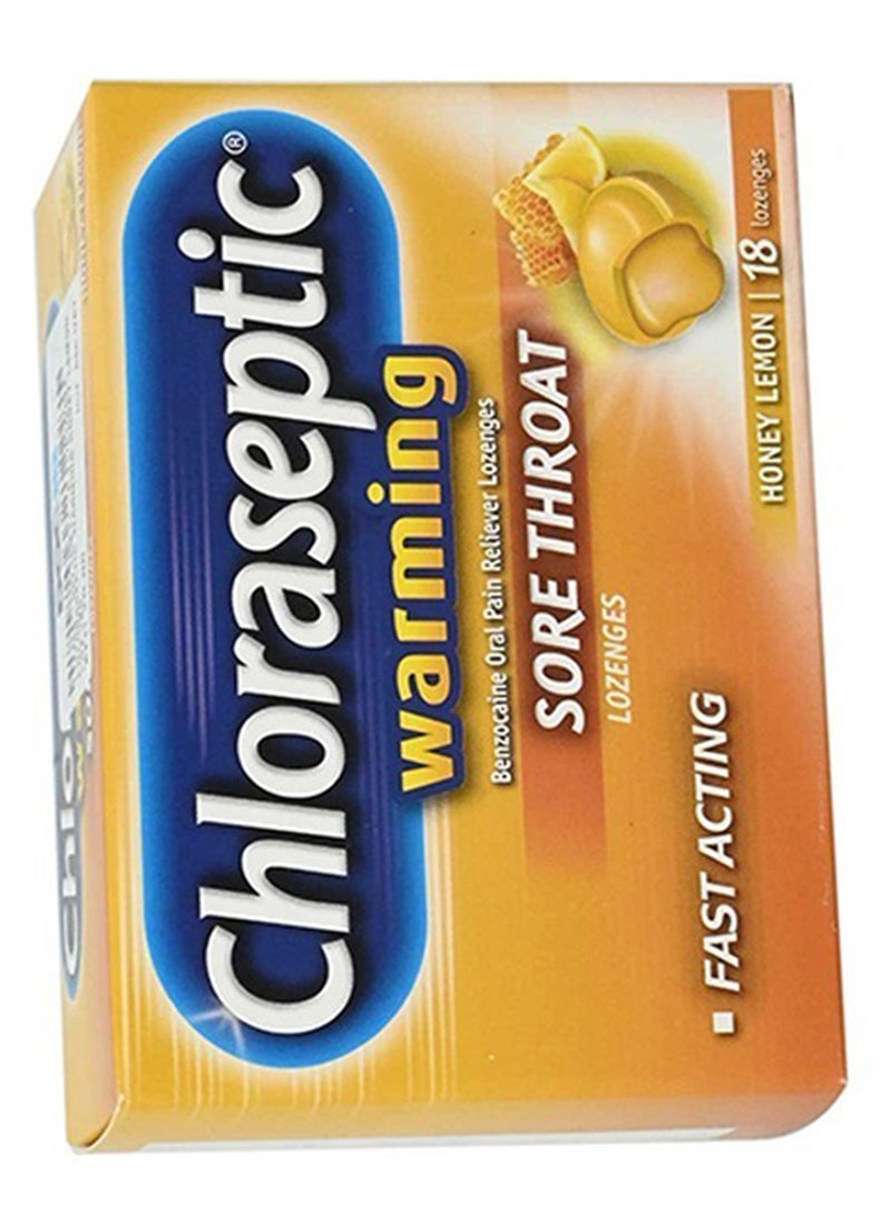 Chloraseptic Warming Sore Throat Pain Reliever Honey Lemon 18 Lozenges