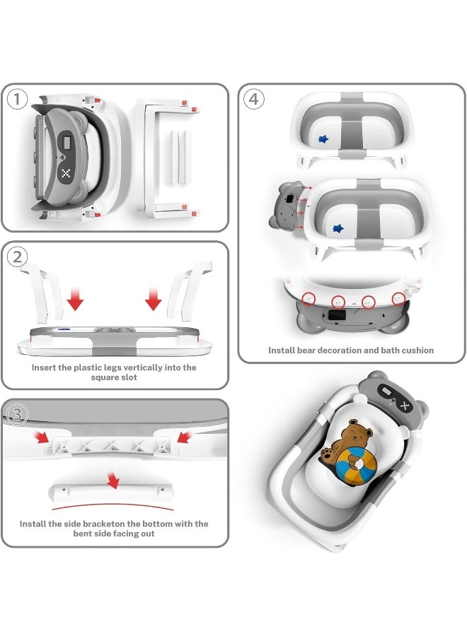 SUPAAR Baby Foldable Bath Tub with Bathmat Cushion, Portable Baby Bathtub with Drain Hole, Shower Basin with Non-Slip Support Leg for 0-6 Years Boy Girl - Image 5