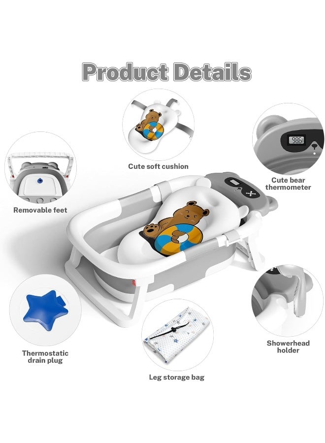 SUPAAR Baby Foldable Bath Tub with Bathmat Cushion, Portable Baby Bathtub with Drain Hole, Shower Basin with Non-Slip Support Leg for 0-6 Years Boy Girl - Image 2