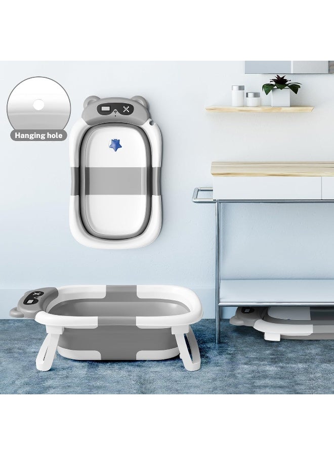 SUPAAR Baby Foldable Bath Tub with Bathmat Cushion, Portable Baby Bathtub with Drain Hole, Shower Basin with Non-Slip Support Leg for 0-6 Years Boy Girl - Image 4