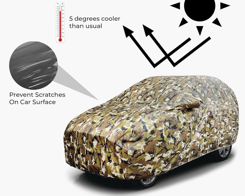 PROTEGO All Weather Protection Car Cover for Ford Aspire | Anti Dust, 100% Waterproof, Durable Cover - Triple Stitched Elastic Grip with Mirror Pocket|(Military Jungle Print, Camouflage Design) - Image 2