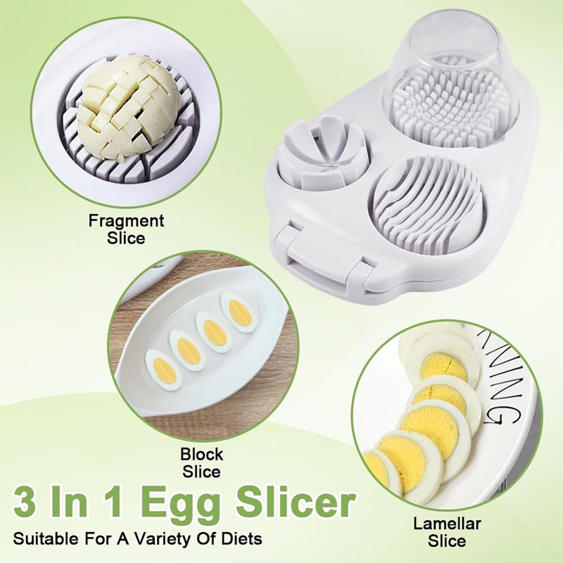 DJBNT 3 in 1 Egg Slicer for Hard Boiled Eggs with Cleaning Brush, Multipurpose 3-Way Cutter with 3 Slice Modes, Heavy Duty, Hard Boiled Egg Cutter & Fruit Slicer, Dishwasher Safe (White) - Image 1