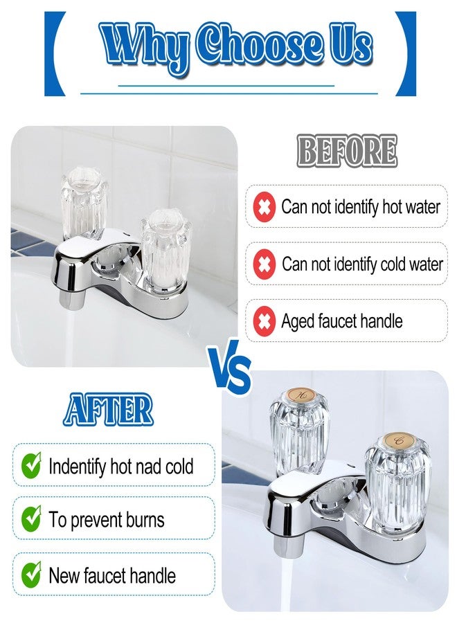 Dreyoo 8 Pcs Universal Index Buttons, Hot and Cold Faucet Index Buttons, Bathroom Faucet Knobs Replacement, Compatible with Delta/LDR/Delex/Peerless Two Clear Handles, 1-5/16 In. Diameter - Image 5