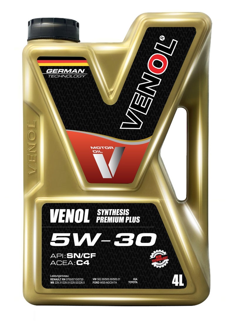 SYNTHESIS PREMIUM PLUS 5W-30 Fully Synthetic Motor Oil – High-Performance Engine Lubricant for Gasoline & Diesel Vehicles – German Technology – API SN/CF, ACEA C4 – 4 Liters