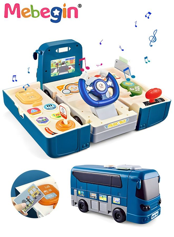 MEBEGIN Changeable Bus with Sound and Light, Simulation Driving Bus Toys, Bus Shape Simulation Steering Wheel Gear Toy with Detachable Pager, Education Knowledge School Bus Toy, Play Vehicles for Kids Aged 18 Months＋, Multifunctional Toy, Fun Childhood Companion - Image 1