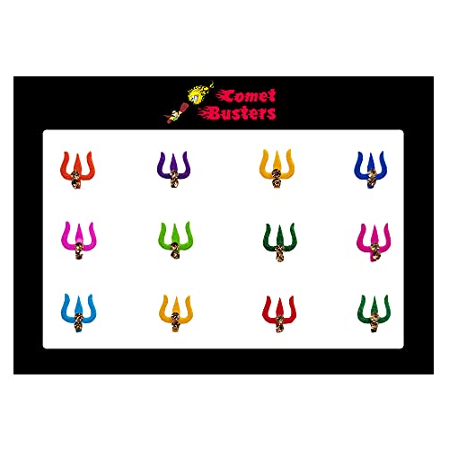 Comet Busters Fancy Multicolor Trishul Design Bindi With Stone Work (7mm) (BIN1142) - Image 3