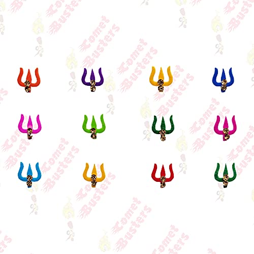 Comet Busters Fancy Multicolor Trishul Design Bindi With Stone Work (7mm) (BIN1142) - Image 4