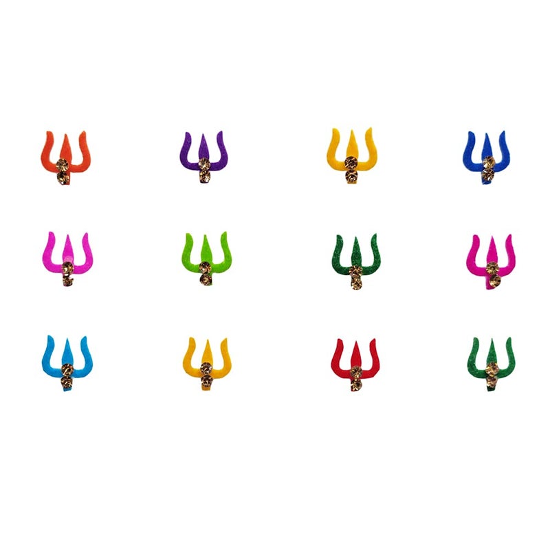 Comet Busters Fancy Multicolor Trishul Design Bindi With Stone Work (7mm) (BIN1142) - Image 5