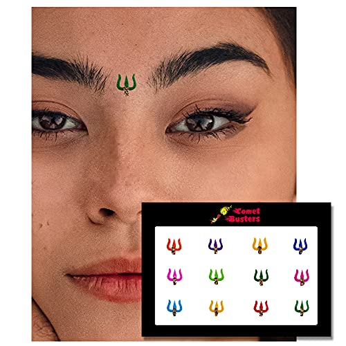 Comet Busters Fancy Multicolor Trishul Design Bindi With Stone Work (7mm) (BIN1142) - Image 2