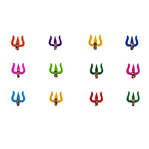 Comet Busters Fancy Multicolor Trishul Design Bindi With Stone Work (7mm) (BIN1142) - Image 1