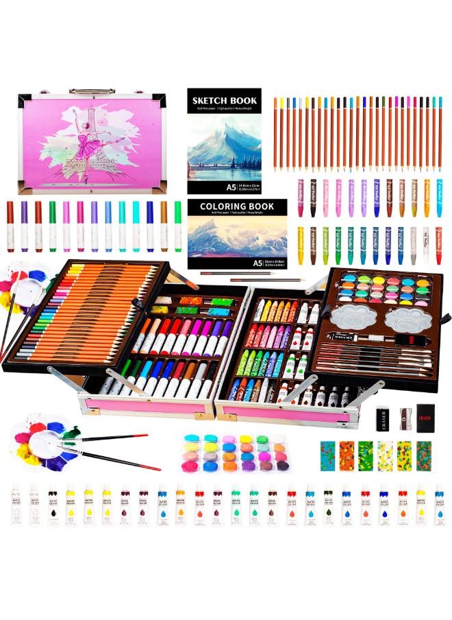 KINSPORY Art Kits for Kids, Art Set, 139 Pack Painting Coloring Drawing Art Supplies Case, Sketch Book, Deluxe Aluminum Gift Box for Girls Boys Teens (Light Pink) 