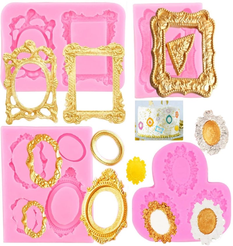 Elinka Photo Frame Fondant Molds Vintage Frame Chocolate Mold Mirror Picture Frames Silicone Mold for Cake Pop Decorating Cupcake Sugar Gum Paste Topper Candy Polymer Clay - Image 1