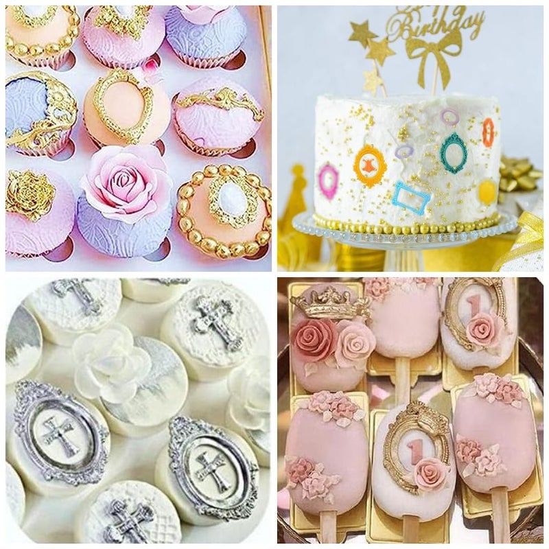 Elinka Photo Frame Fondant Molds Vintage Frame Chocolate Mold Mirror Picture Frames Silicone Mold for Cake Pop Decorating Cupcake Sugar Gum Paste Topper Candy Polymer Clay - Image 4