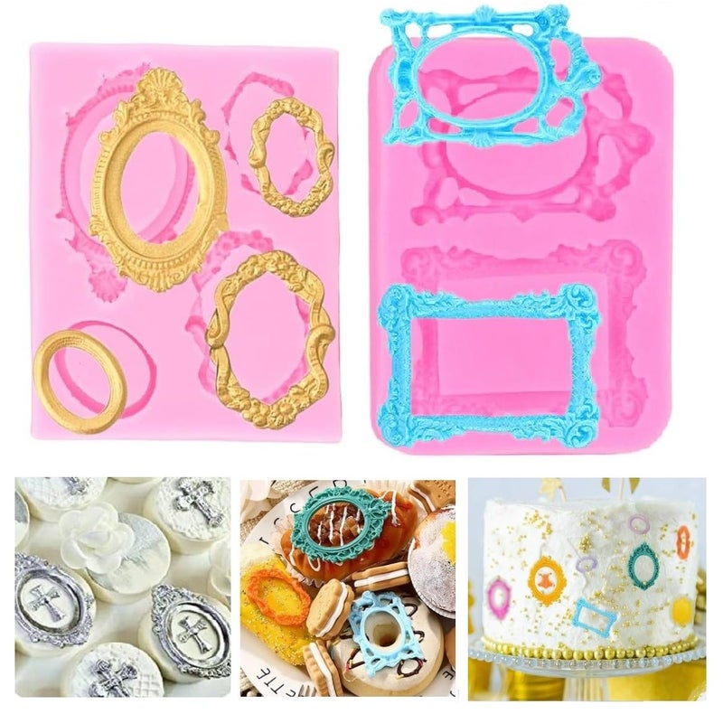 Elinka Photo Frame Fondant Molds Vintage Frame Chocolate Mold Mirror Picture Frames Silicone Mold for Cake Pop Decorating Cupcake Sugar Gum Paste Topper Candy Polymer Clay - Image 5