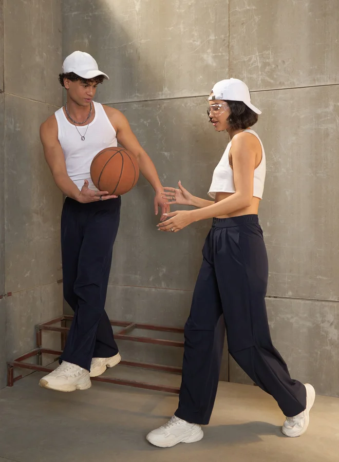 SASSAFRAS Solid Front Pleated Baggy Parachute Pants
