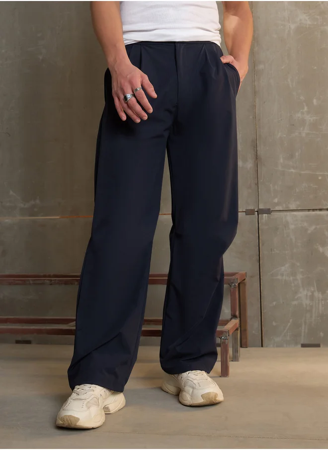 ساسافراس Solid Front Pleated Baggy Parachute Pants