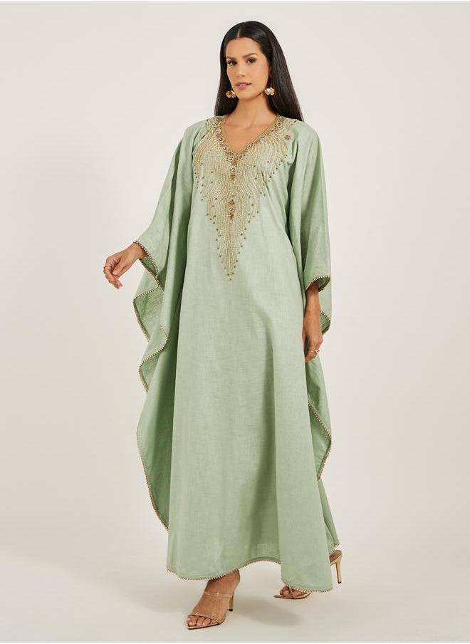 Maxim Creation Maxim Creation Embroidered Kimono Sleeve Round Neck Jalabiya  - Image 2