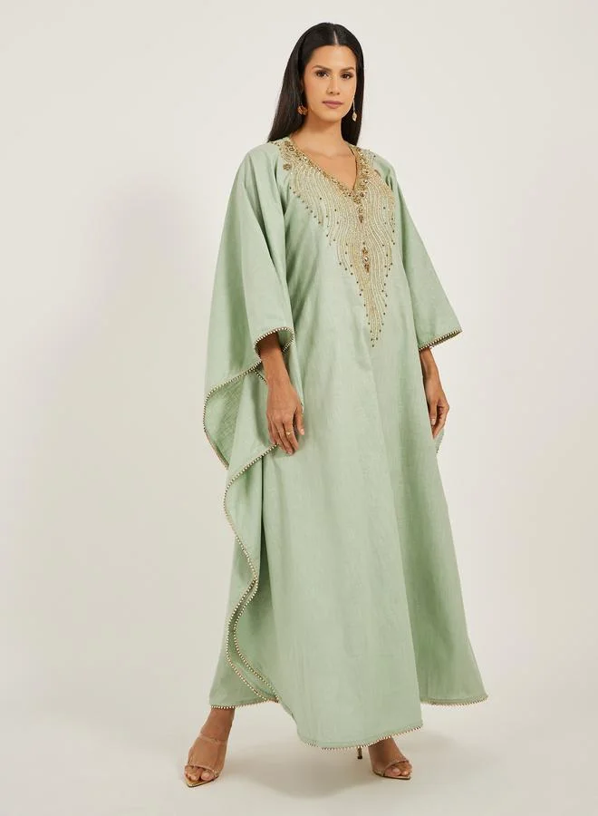 مكسيم كريشن Maxim Creation Embroidered Kimono Sleeve Round Neck Jalabiya