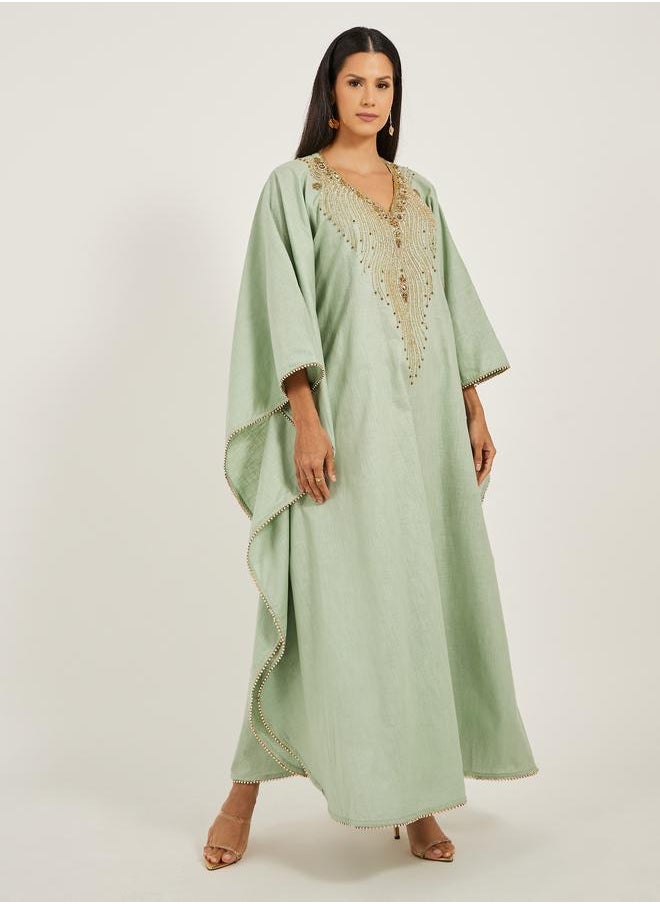 Maxim Creation Maxim Creation Embroidered Kimono Sleeve Round Neck Jalabiya  - Image 1