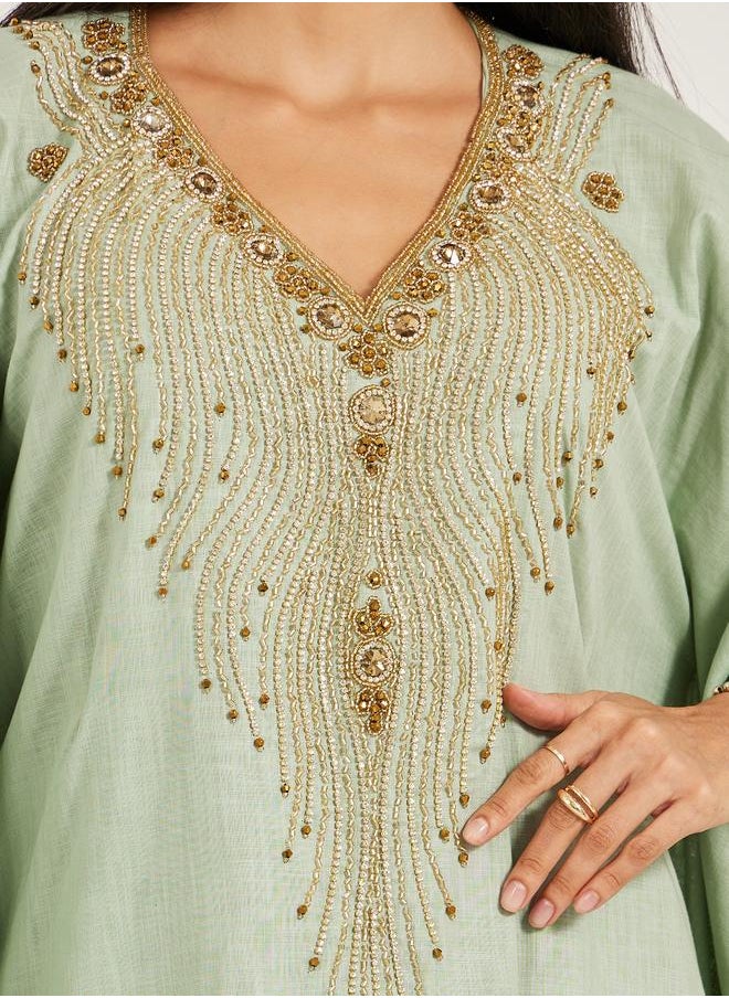 Maxim Creation Maxim Creation Embroidered Kimono Sleeve Round Neck Jalabiya  - Image 4