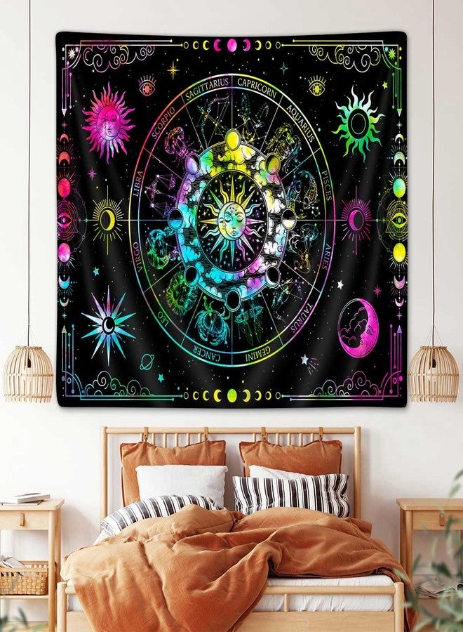 VEIGIKE Zodiac Astrology Constellation Tapestry, Colorful Sun and Moon Phase Stars Tapestries Wall Hanging for Teen Boys Girls Bedroom Neon Blacklight Poster College Dorm Home Decor 60"X40" - Image 4