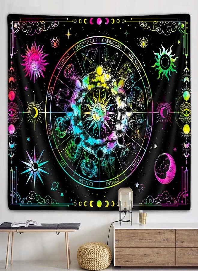 VEIGIKE Zodiac Astrology Constellation Tapestry, Colorful Sun and Moon Phase Stars Tapestries Wall Hanging for Teen Boys Girls Bedroom Neon Blacklight Poster College Dorm Home Decor 60"X40" - Image 2