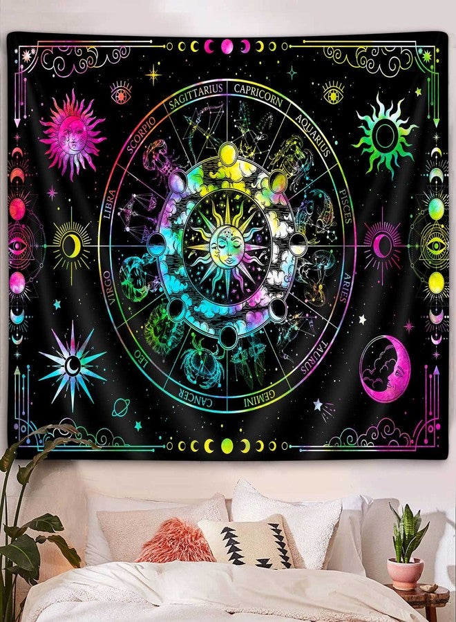 VEIGIKE Zodiac Astrology Constellation Tapestry, Colorful Sun and Moon Phase Stars Tapestries Wall Hanging for Teen Boys Girls Bedroom Neon Blacklight Poster College Dorm Home Decor 60"X40" - Image 5