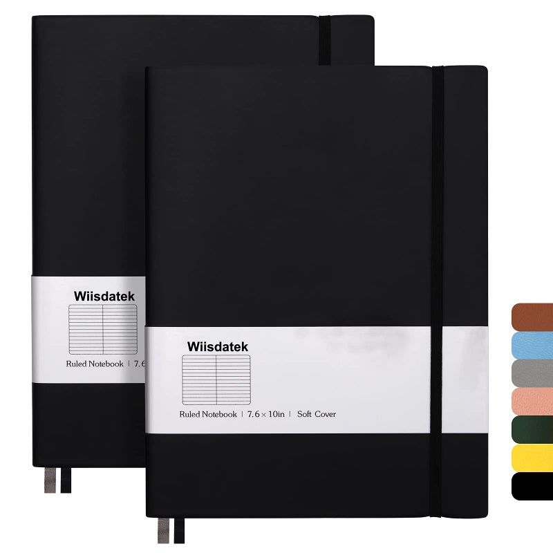 Wiisdatek B5 College Ruled Notebooks - 2 Pack B5 Large Journal Notebooks with 376 Numbered Pages,100gsm Thick Lined Paper,Soft PU Leather Cover,7.6 X 10 inch(BLACK) - Image 1