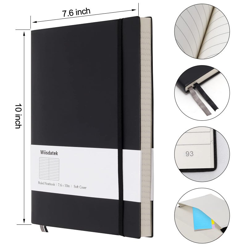 Wiisdatek B5 College Ruled Notebooks - 2 Pack B5 Large Journal Notebooks with 376 Numbered Pages,100gsm Thick Lined Paper,Soft PU Leather Cover,7.6 X 10 inch(BLACK) - Image 4