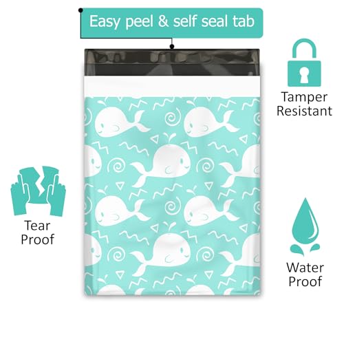 Pro Supply Global 12x15 (50) Blue Whales Designer Poly Mailers Waterproof Self Sealing Tear Resistant Polymailers Shipping Envelopes Premium Printed Bags For Small Businesses - Image 2