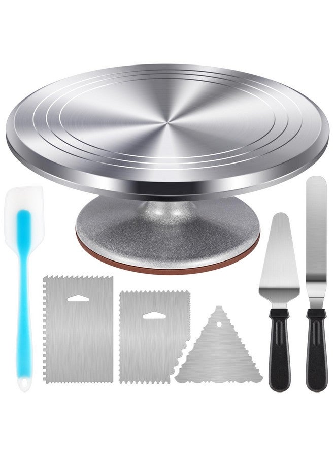 Kootek Aluminium Cake Turntable Set, Baking Tools with Revolving 12" Cake Stand for Decorating, 12.7" Offset Spatula, 3 Stainless Steel Frosting Icing Smoother, Cake Serve Cake Decorating Kit Supplies - Image 1