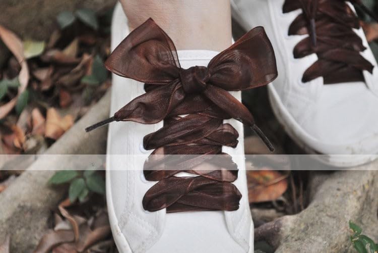 MarJunSep Satin Ribbon Shoe Laces for Sneakers, Flat Lace Shoelaces for Women Girls Shoestrings 4CM Wide (1 Pair Brown, 47") - Image 2