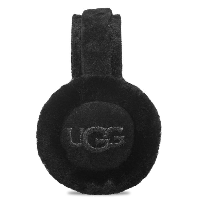 UGG أقماع أذن نسائية من UGG مقاومة للماء مصنوعة من جلد الأغنام مع شعار مطرز باللون الأسود مقاس واحد
