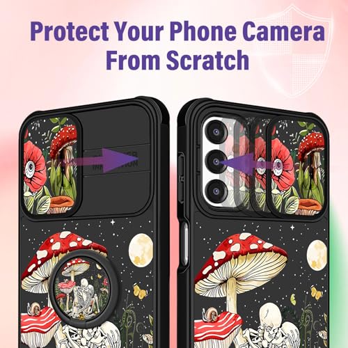 Funermei for Samsung Galaxy A16/A17 5G Phone Case - Women Girls Cute Phone Cover Girly Pretty Aesthetic Mushroom Skeleton Unique Design with Camera Cover Ring Stand Funda for Galaxy A16/A17 5G Case - Image 4