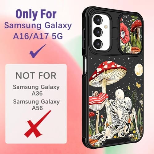 Funermei for Samsung Galaxy A16/A17 5G Phone Case - Women Girls Cute Phone Cover Girly Pretty Aesthetic Mushroom Skeleton Unique Design with Camera Cover Ring Stand Funda for Galaxy A16/A17 5G Case - Image 2