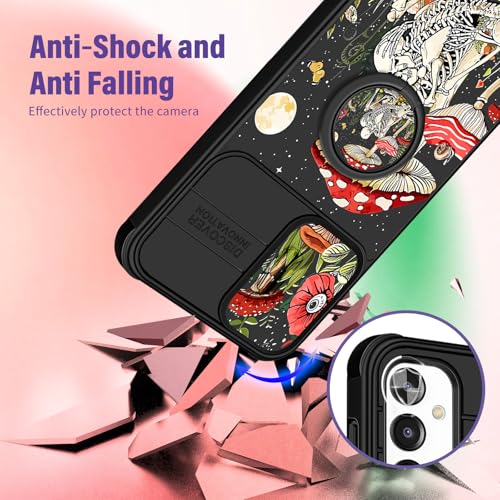 Funermei for Samsung Galaxy A16/A17 5G Phone Case - Women Girls Cute Phone Cover Girly Pretty Aesthetic Mushroom Skeleton Unique Design with Camera Cover Ring Stand Funda for Galaxy A16/A17 5G Case - Image 3