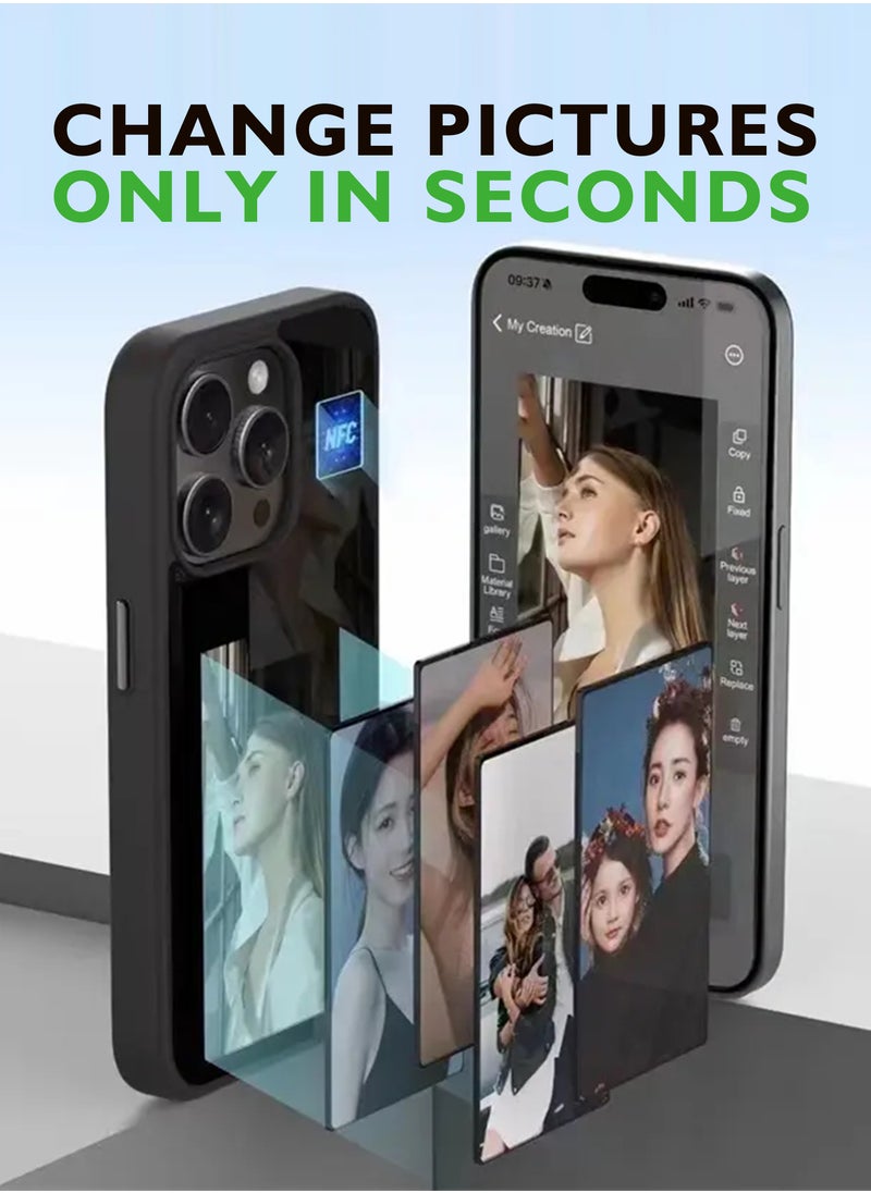 ZIPFORCE - NFC Smart E-ink Screen Customizable Display Phone Case for iPhone 16 Pro DIY Custom Carbon Fiber Mobile Case Designed - Black - Image 1
